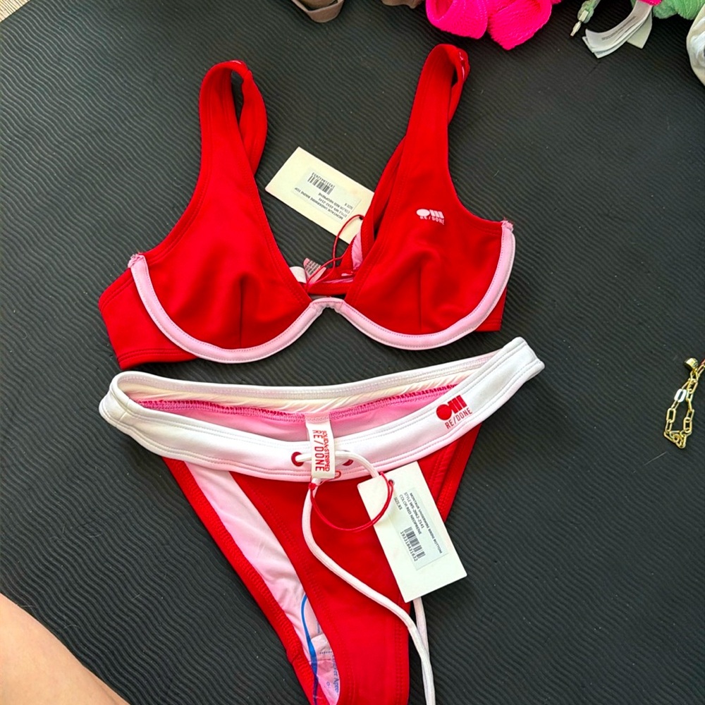 Re/done x solid and striped bikini NWT